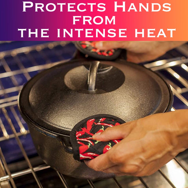 EHOMEA2Z Cast Iron Skillet Pan Pot Holder Covers Mitts Black Non-Slip Washable Sleeves for BBQ Baking Kitchen Cotton Commercial Grade (Chili, 10) - Image 5